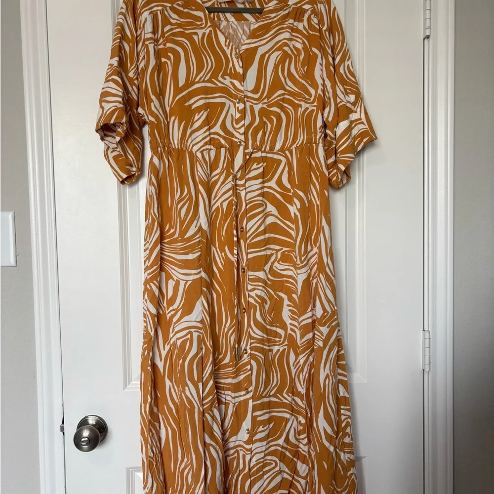 Soft Surroundings yellow‎ zebra print midi shirt dress size small